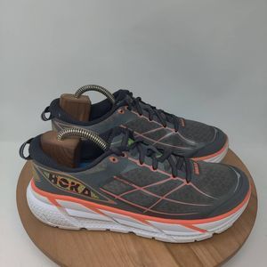 Hoka One One Clifton 2 Running Shoes- Womens- Size 9.5- Gray Orange- Sneakers